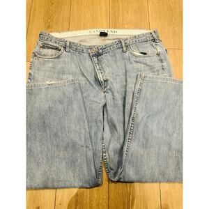 Lands End Relaxed Fit Jeans Mens 46 Tapered Leg Light Wash Denim Distressed